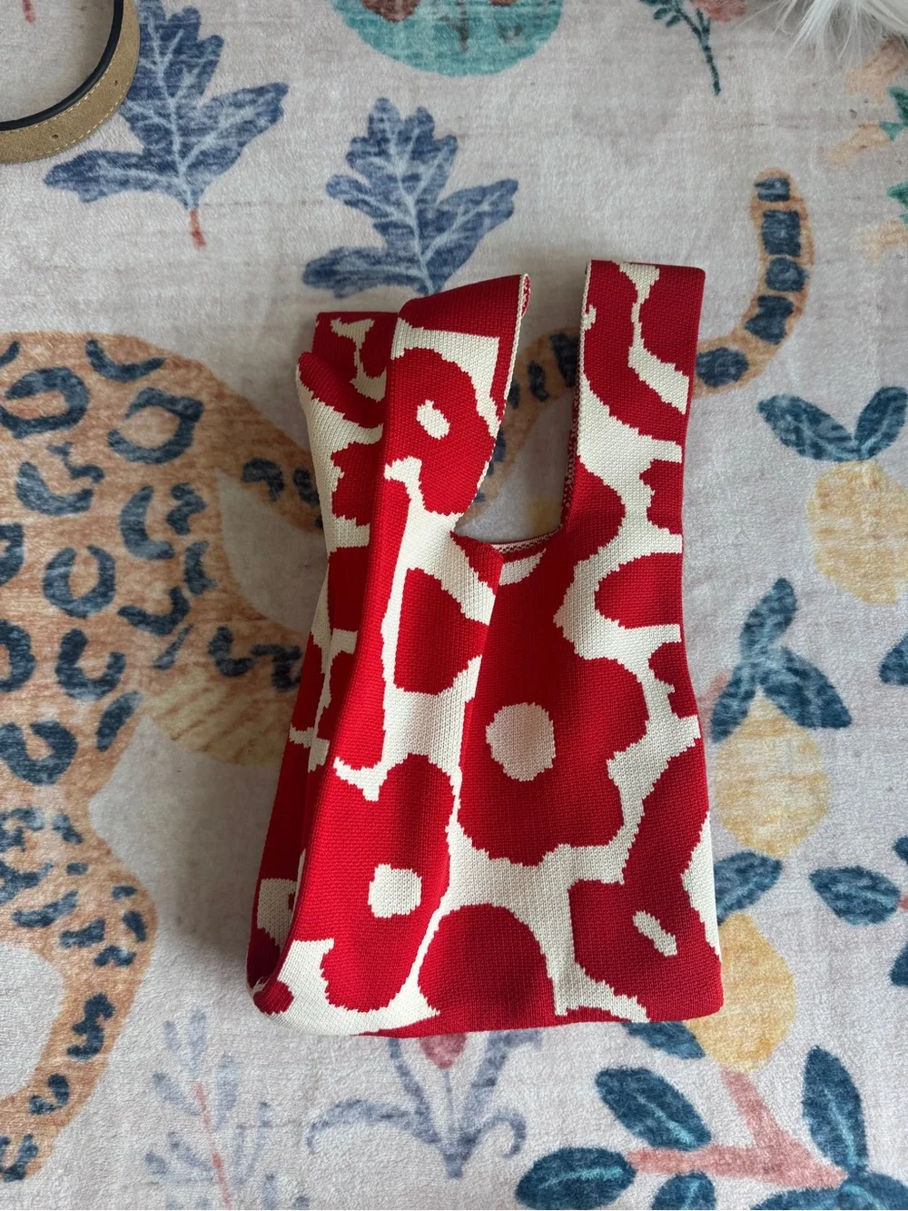 Red and Cream Flower Knit purse